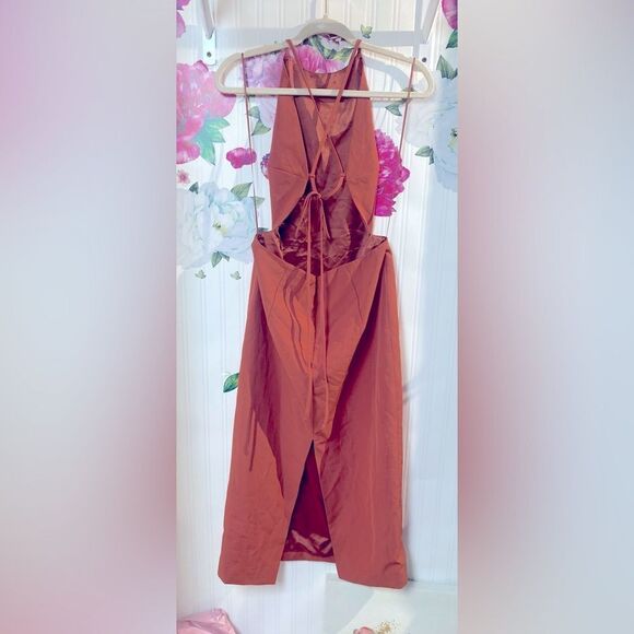 Bardot Elegant Rust Halter Dress‎ Sz L - Picture 6 of 8